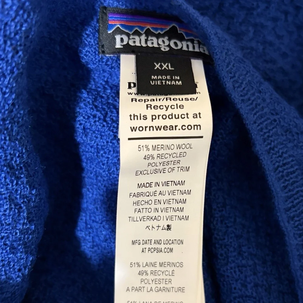 Patagonia Capilene Air Crew Mens XXL Blue Merino Wool Blend Base Layer Pullover